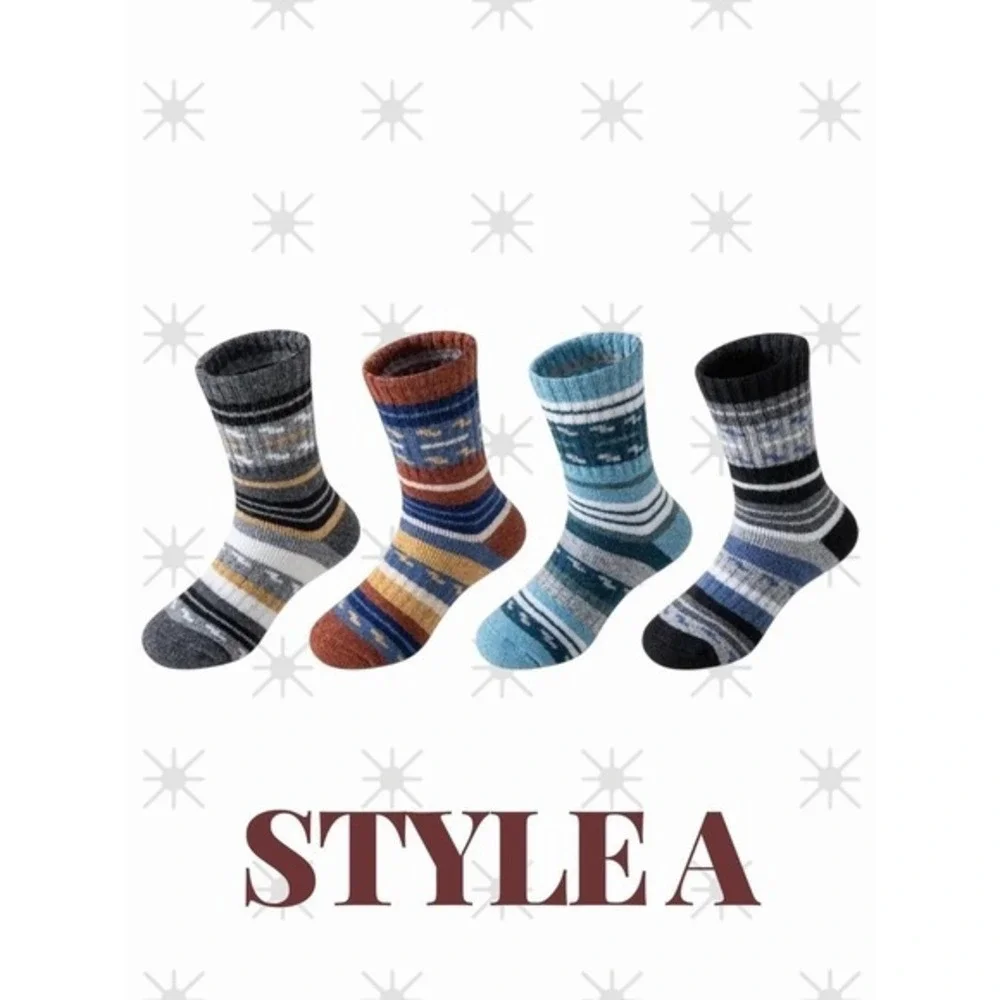 Merino Wool Thermal Thick Warm Cozy Winter Socks 8-12 Boys Retro Striped Soft‎